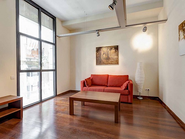 bright living room in luxurious apartment in building for sale in Barcelona