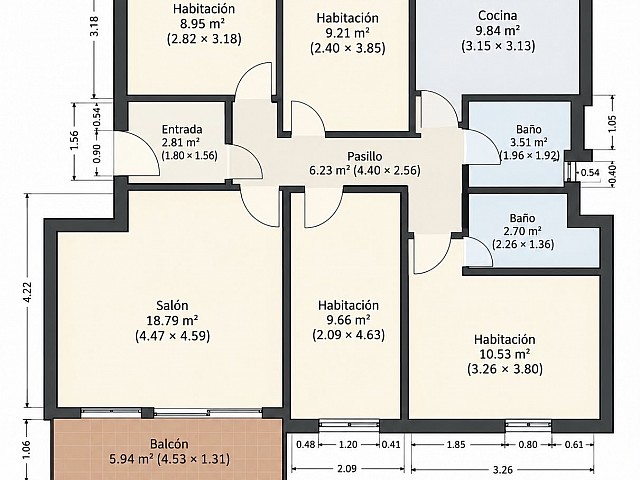 Piso de 4 habitaciones y 2 baños con balcón junto a Gran Via, Barcelona