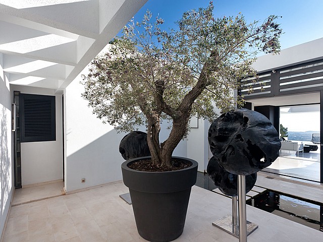 Patio de lujosa villa con maravillosas vistas en alquiler en Ibiza 