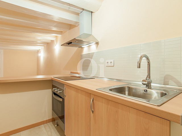 View of equipped kitchen in apartment for sale in raval