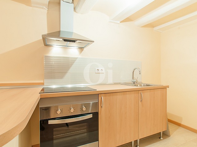 View of new kitchen in apartment for sale in raval district in Barcelona