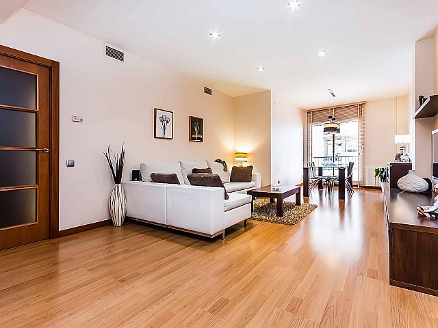 Open plan living room with exquisite parquet floors